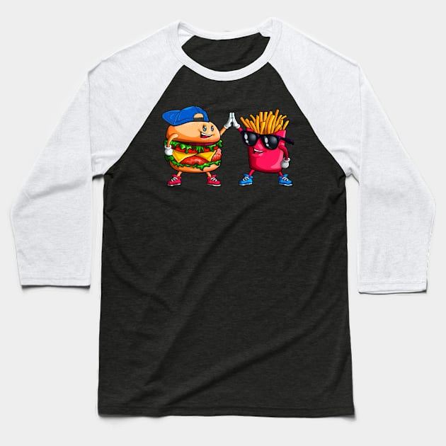 Cool High Five Hamburger Fries Friends Funny Combo Snacks  Baseball T-Shirt by Blink_Imprints10